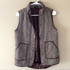 Mittoshop Brown White Herringbone Quilted Fall Vest with Pockets